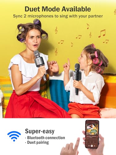 Wireless Bluetooth Karaoke Microphone with Built-in Speaker, Reverb, Duet Mode, Gray K9649