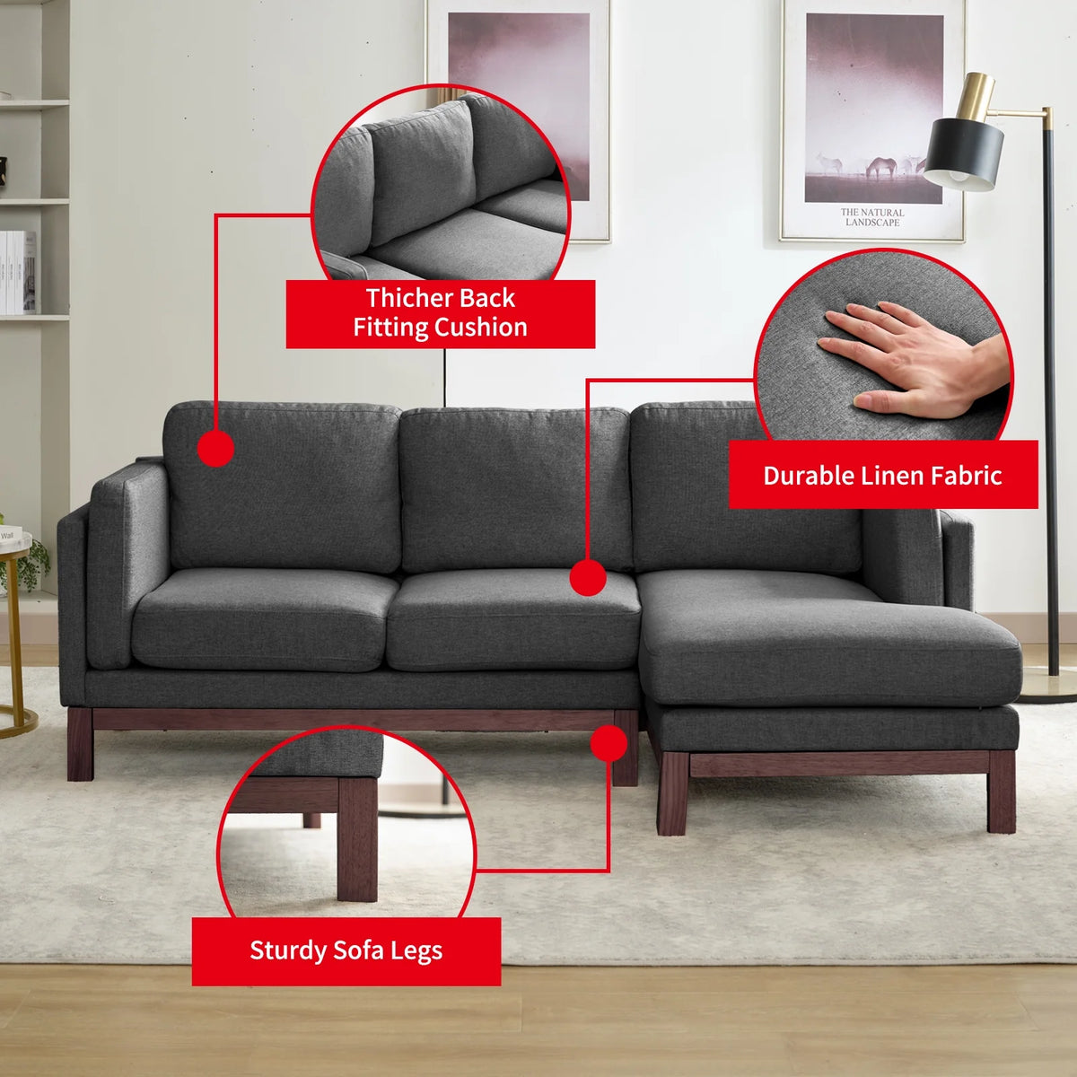 84" L-Shaped Upholstered Sectional Sofa with Chaise Lounge T759