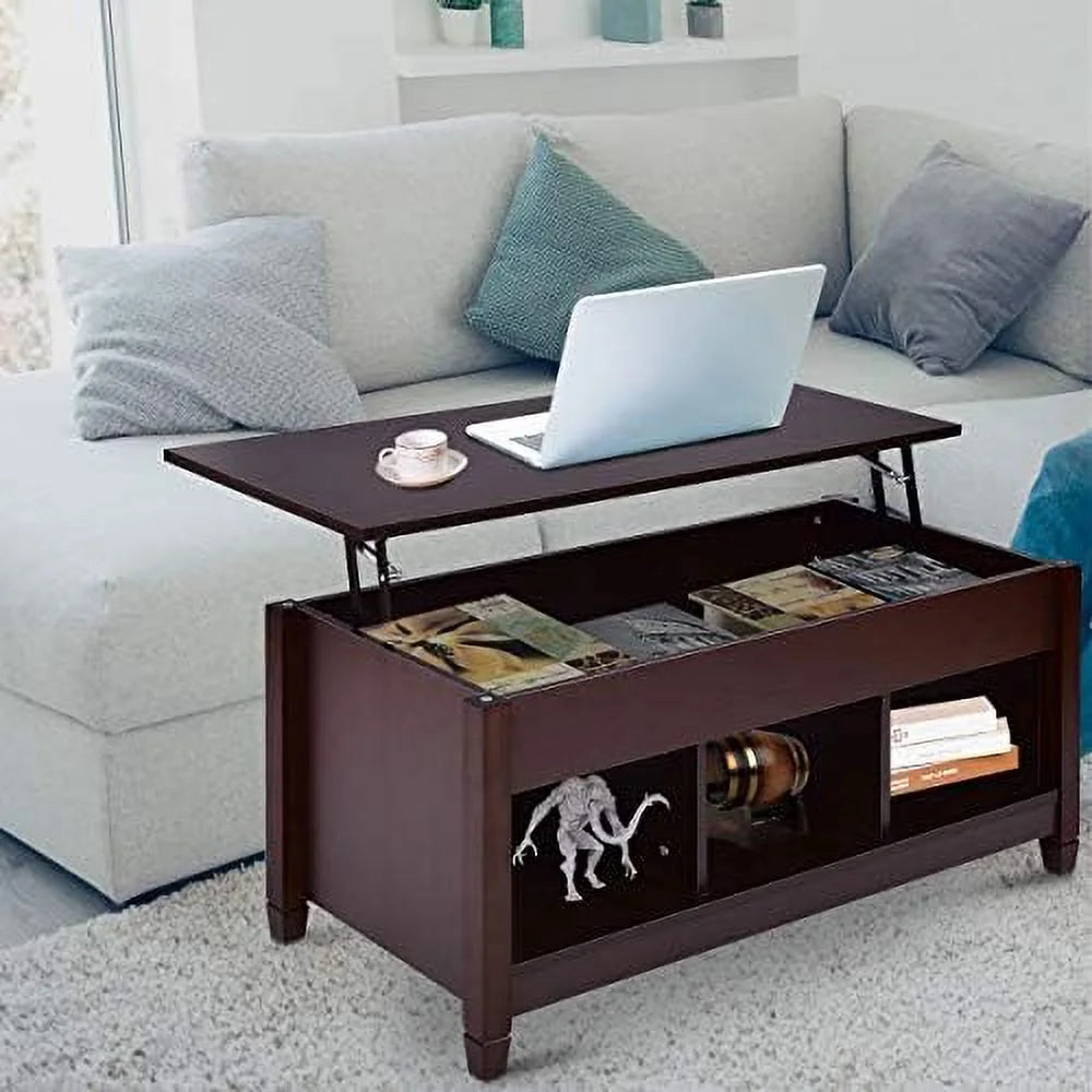 Espresso Lift Top Coffee Table with Hidden Compartment J8253