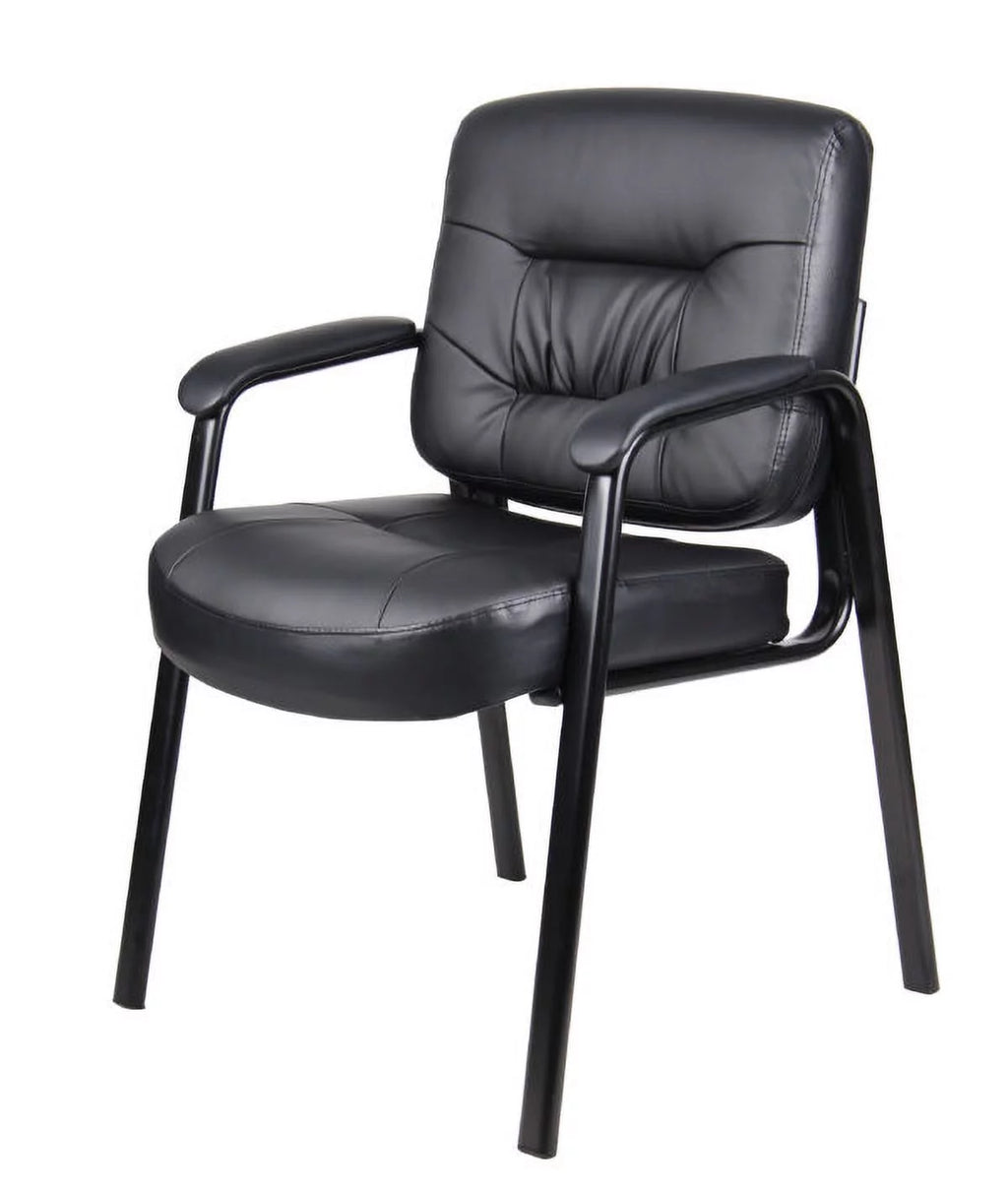 Black Leather Guest Chair with Steel Frame H615