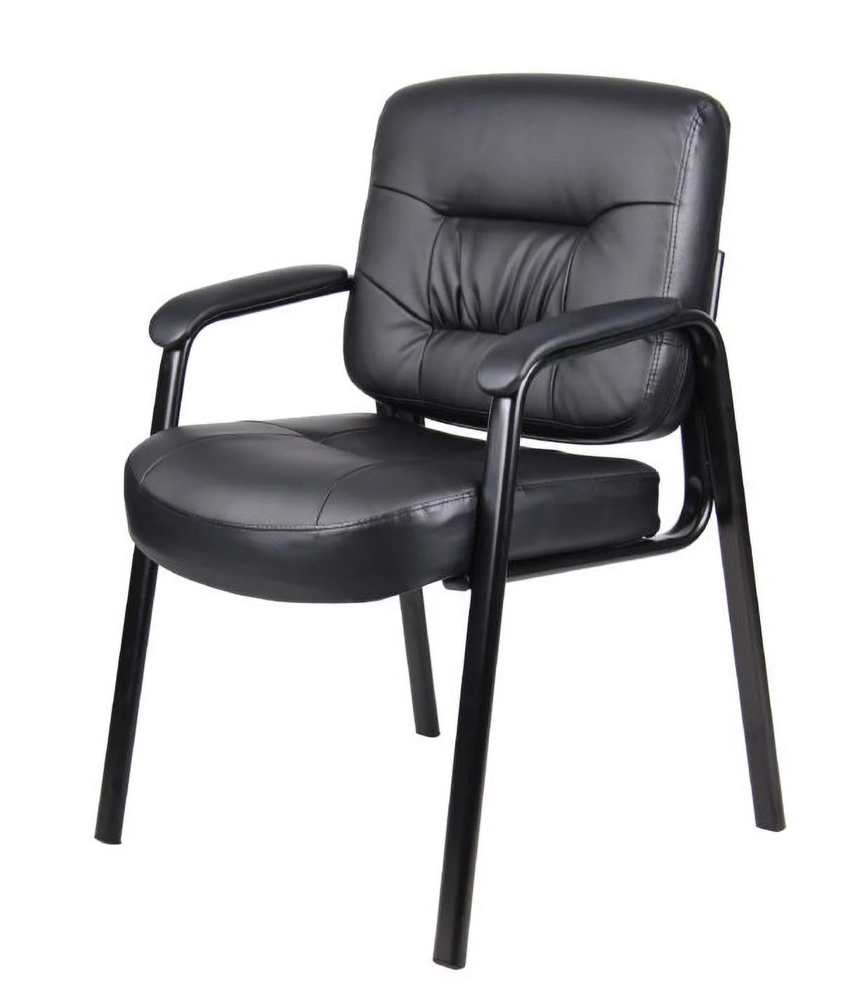 Black Leather Guest Chair with Steel Frame H615