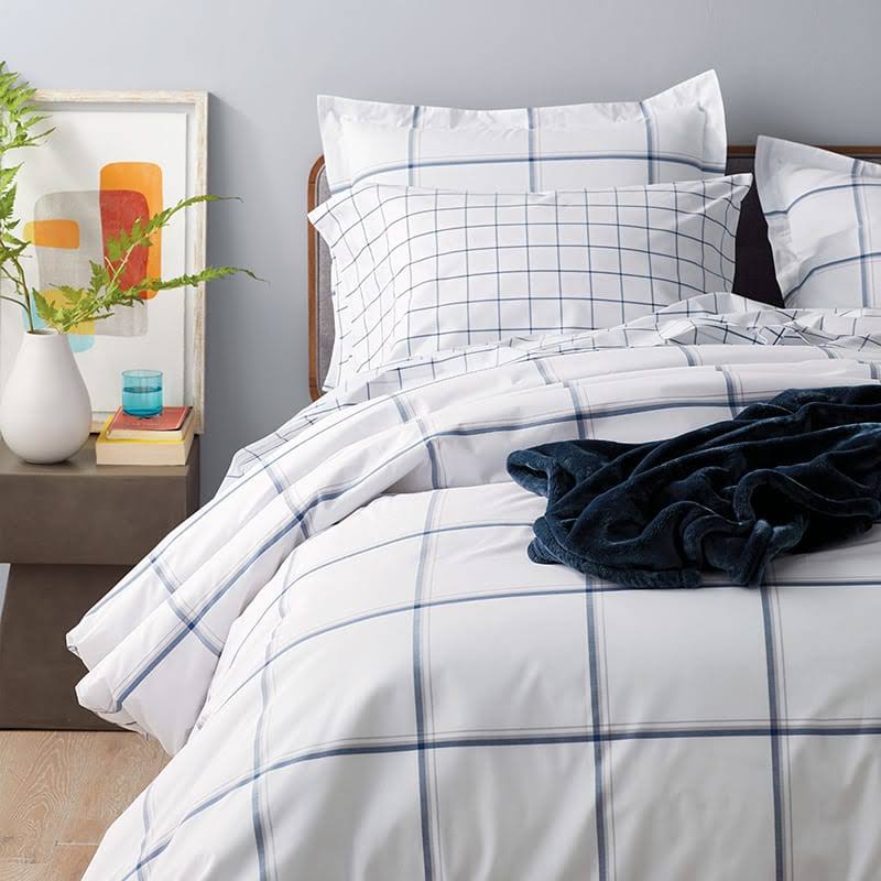 Navy Yarn-Dyed Cotton Percale Twin Duvet Cover Q827206