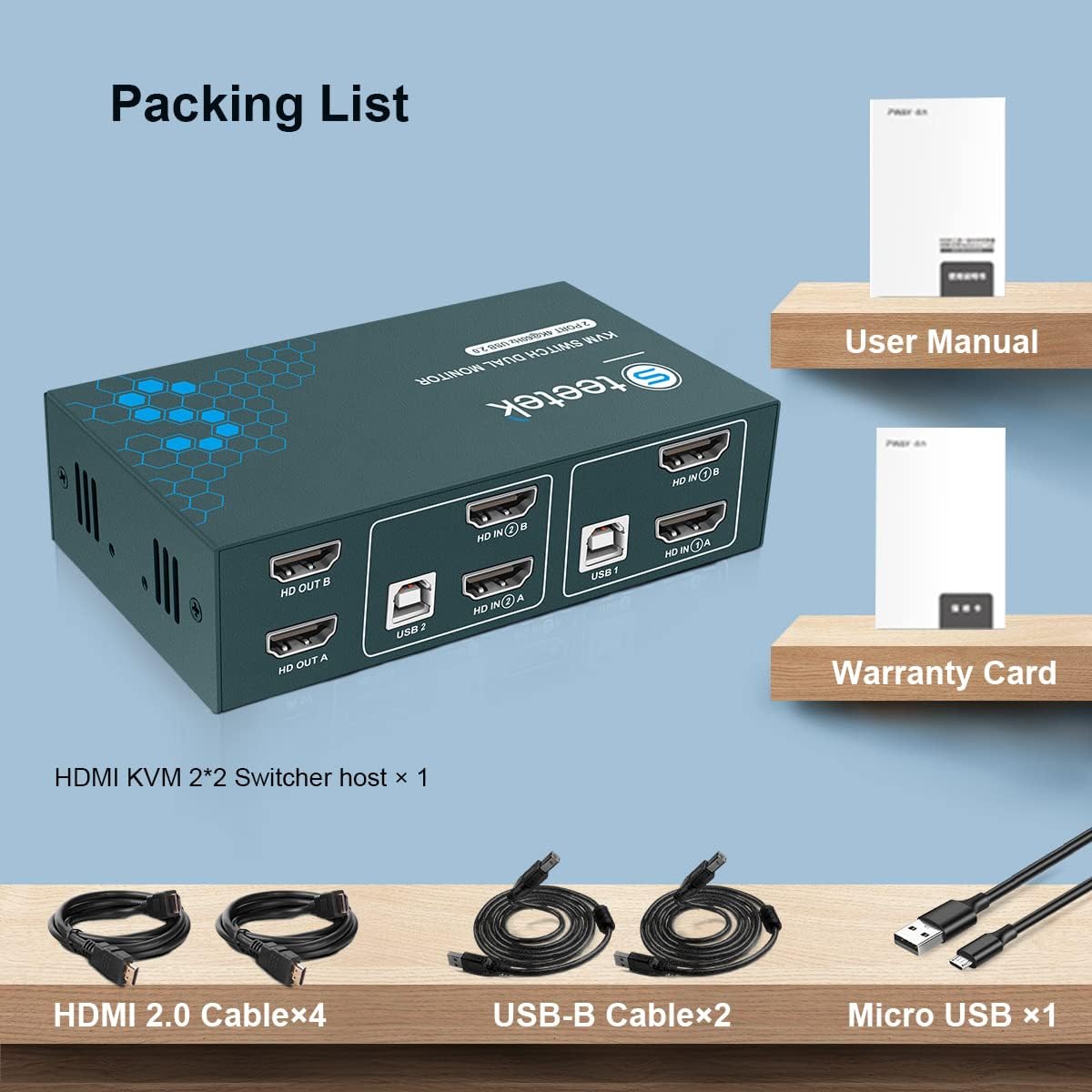 Dual Monitor 2 Port 4K@60Hz HDMI KVM Switch G324