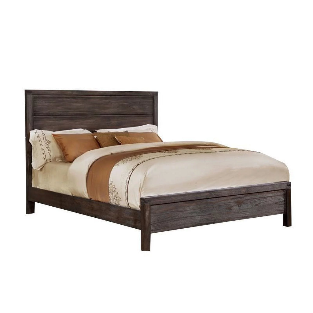 King Panel Bed Wire-Brushed Brown A9553