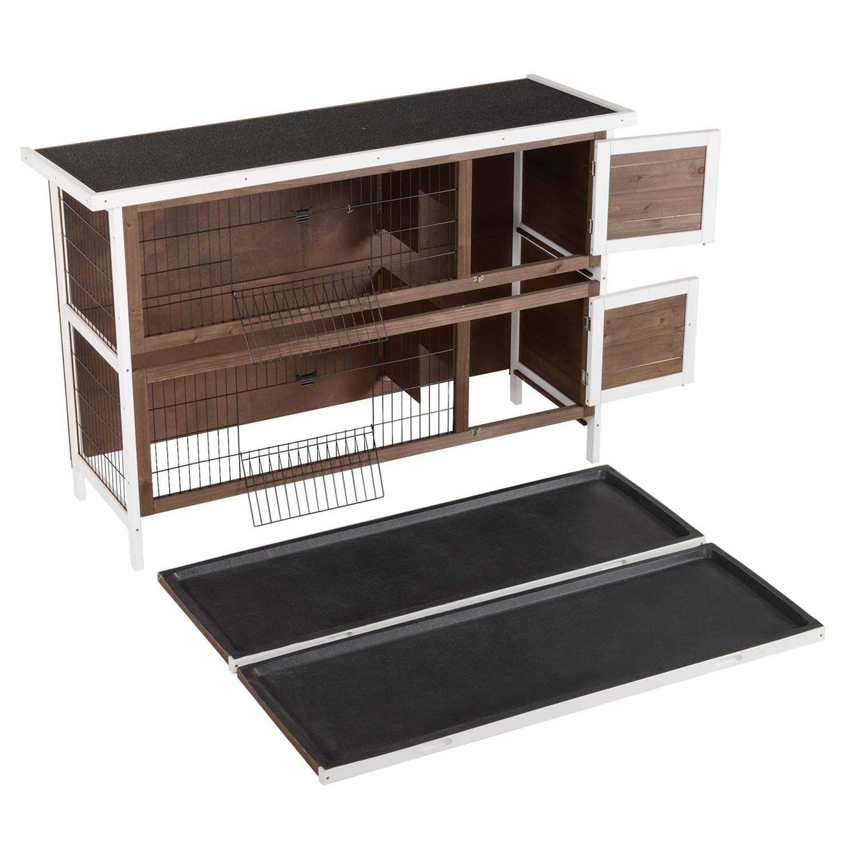 2-Story Wooden Rabbit Hutch with Lockable Doors R337870