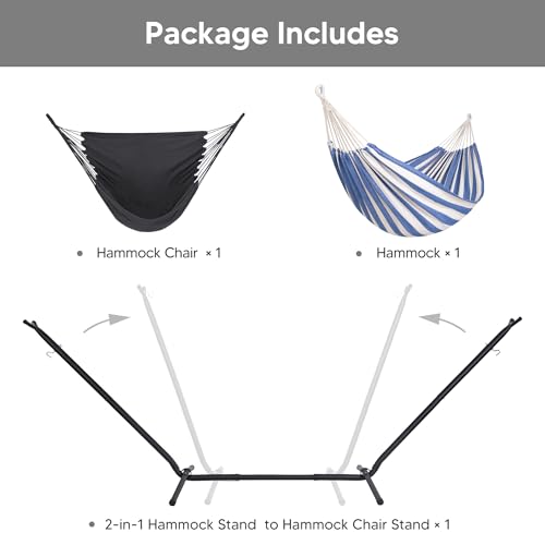 2-in-1 Hammock Chair with Stand, 475 lbs Capacity, Blue Stripe V4349