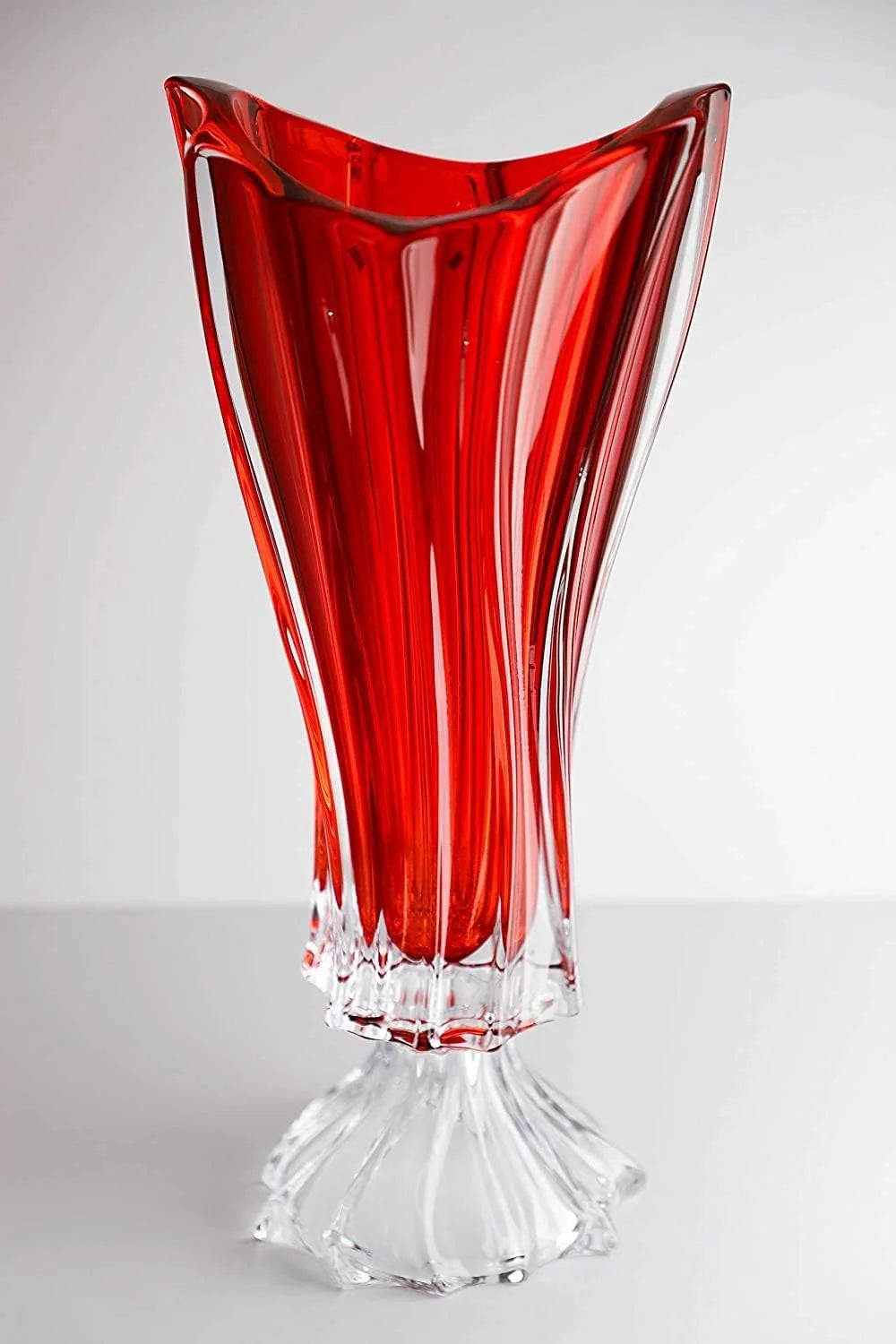 Crystal Glass Footed Vase 16'' Red U65346