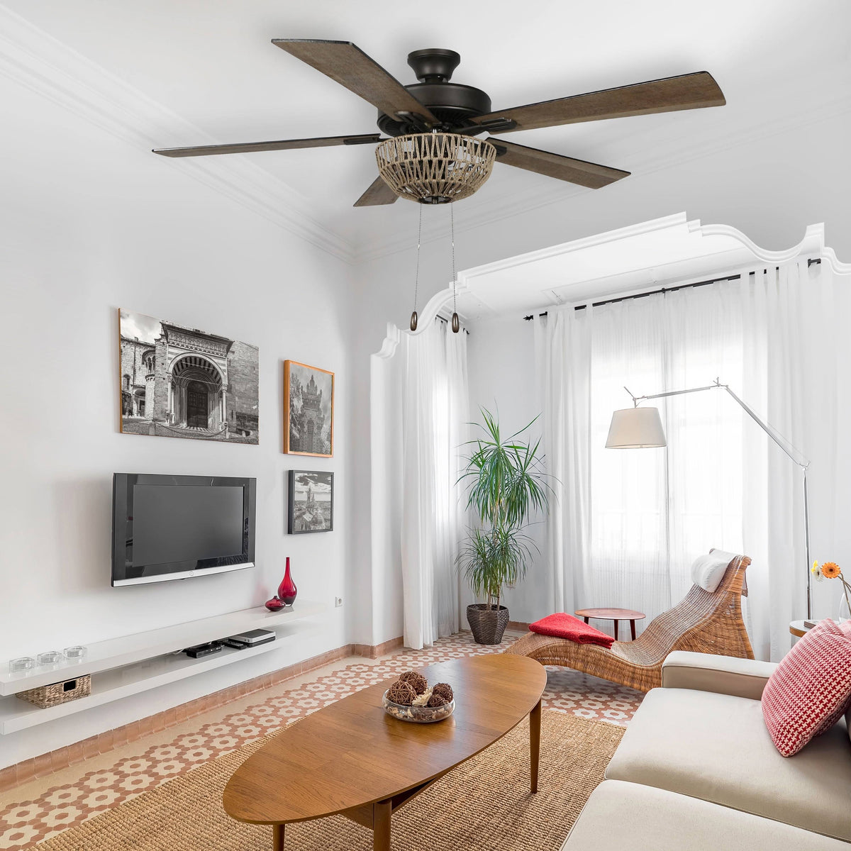 Brown 52-Inch Woven Rope 5-Blade LED Ceiling Fan L122906