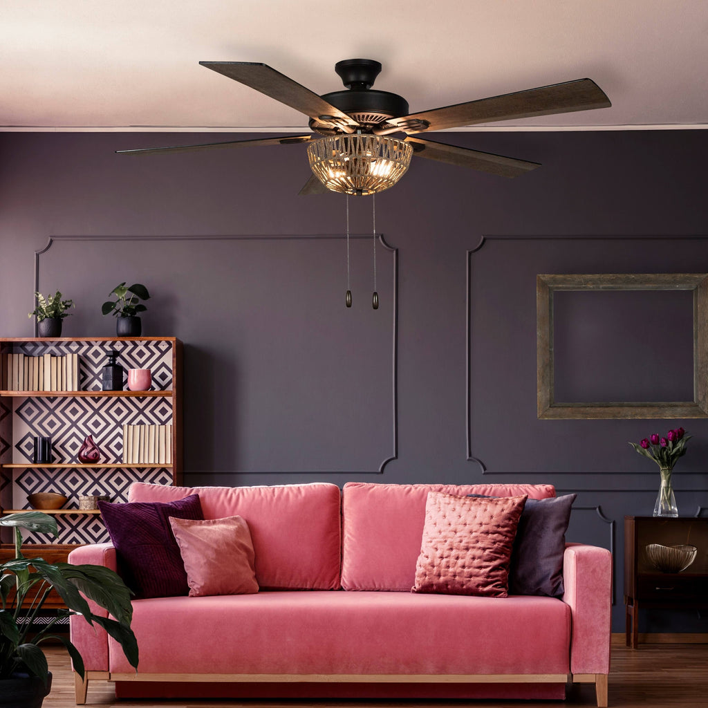 Brown 52-Inch Woven Rope 5-Blade LED Ceiling Fan L122906