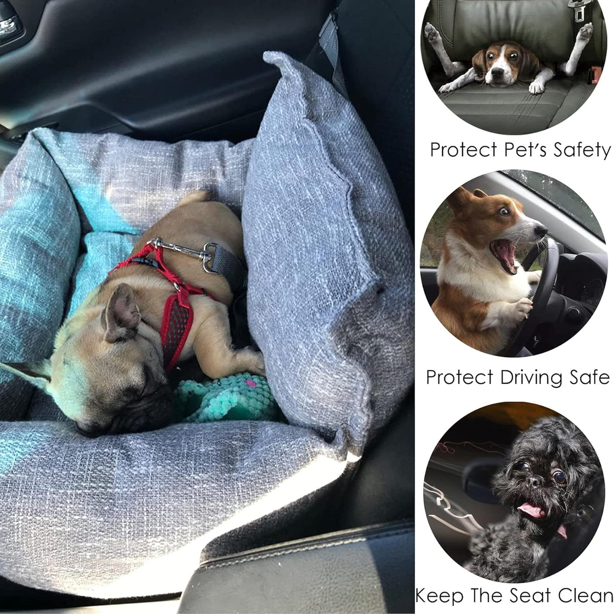 Washable Dog Car Seat with Clip-On Leash X419012