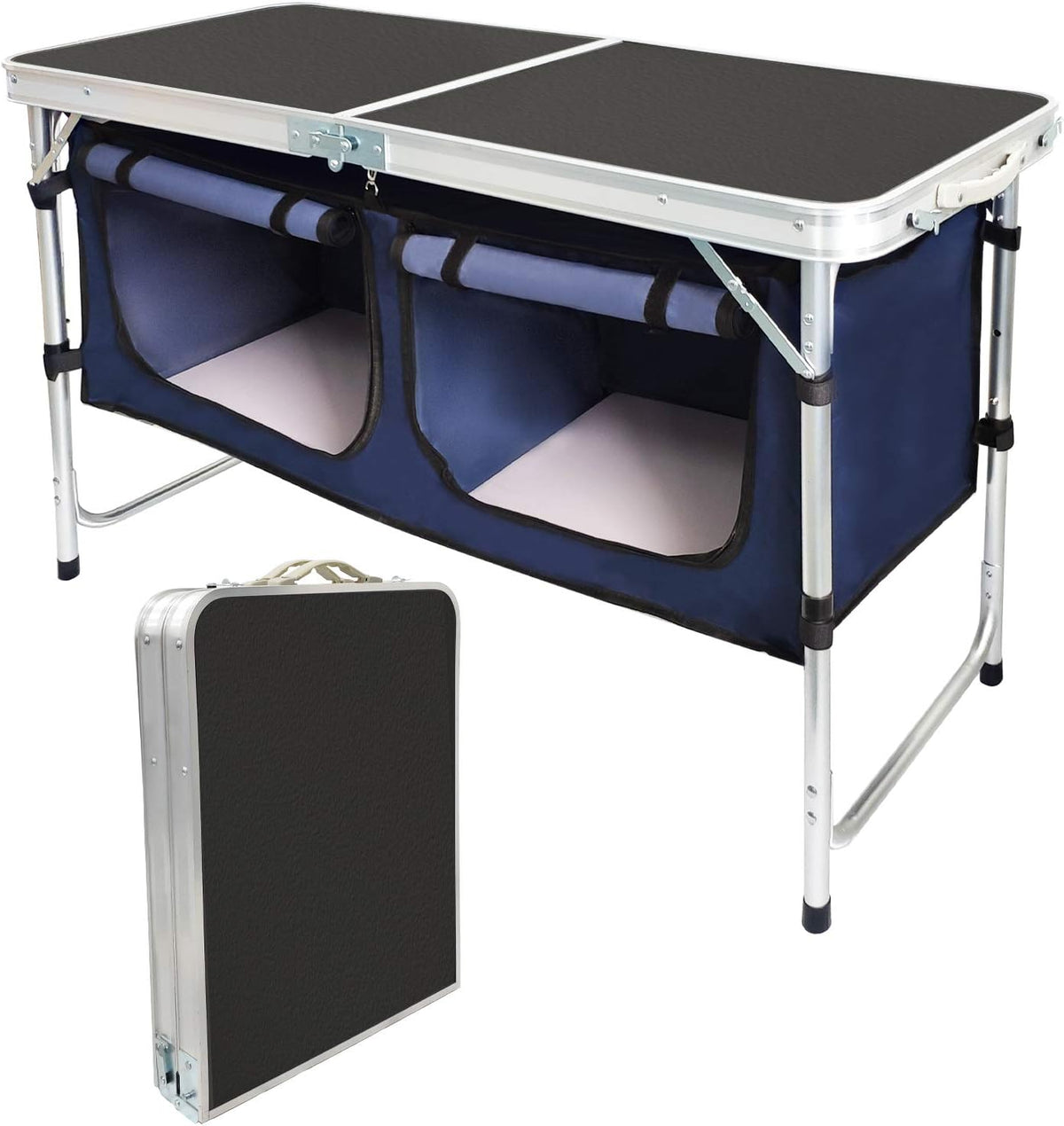 Folding Camp Table with Storage Organizer, Aluminum Lightweight Height Adjustable Y12902