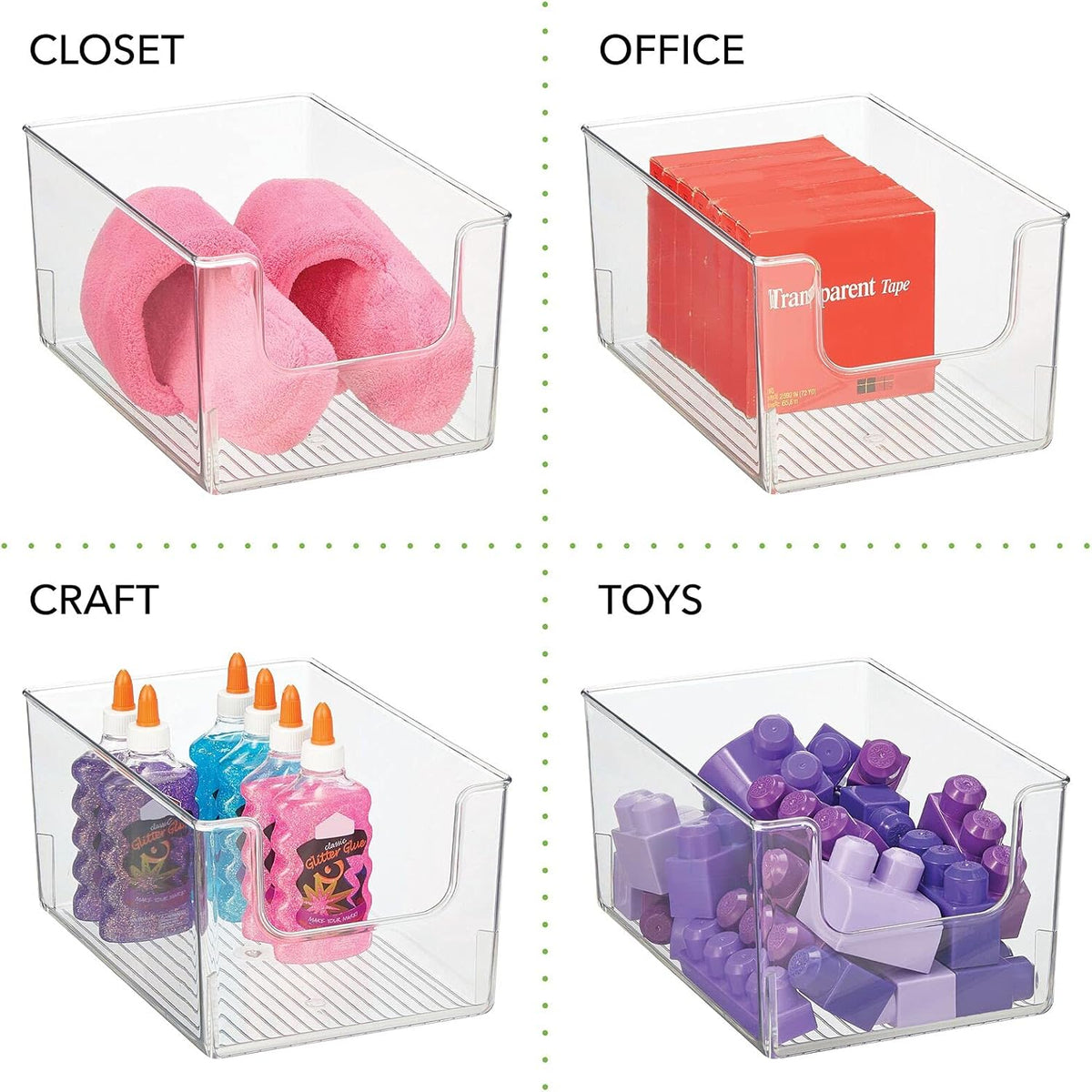 Clear 4 Pack Stackable Plastic Open Front Storage Organizer Bin Basket Q412005