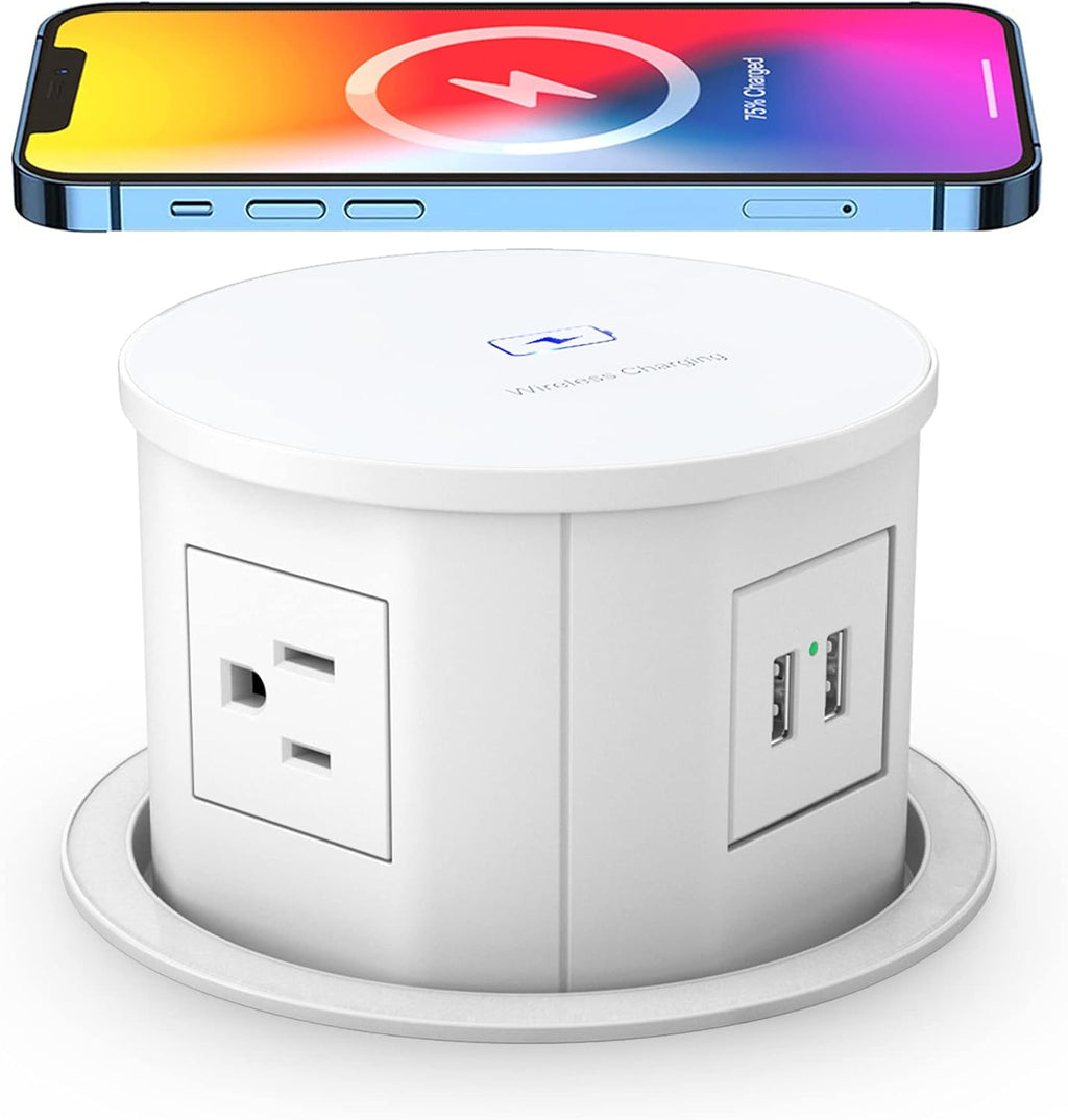 Pop up Power Outlet with 10W Wireless Charger, 4 Outlets, 2 USB V7431