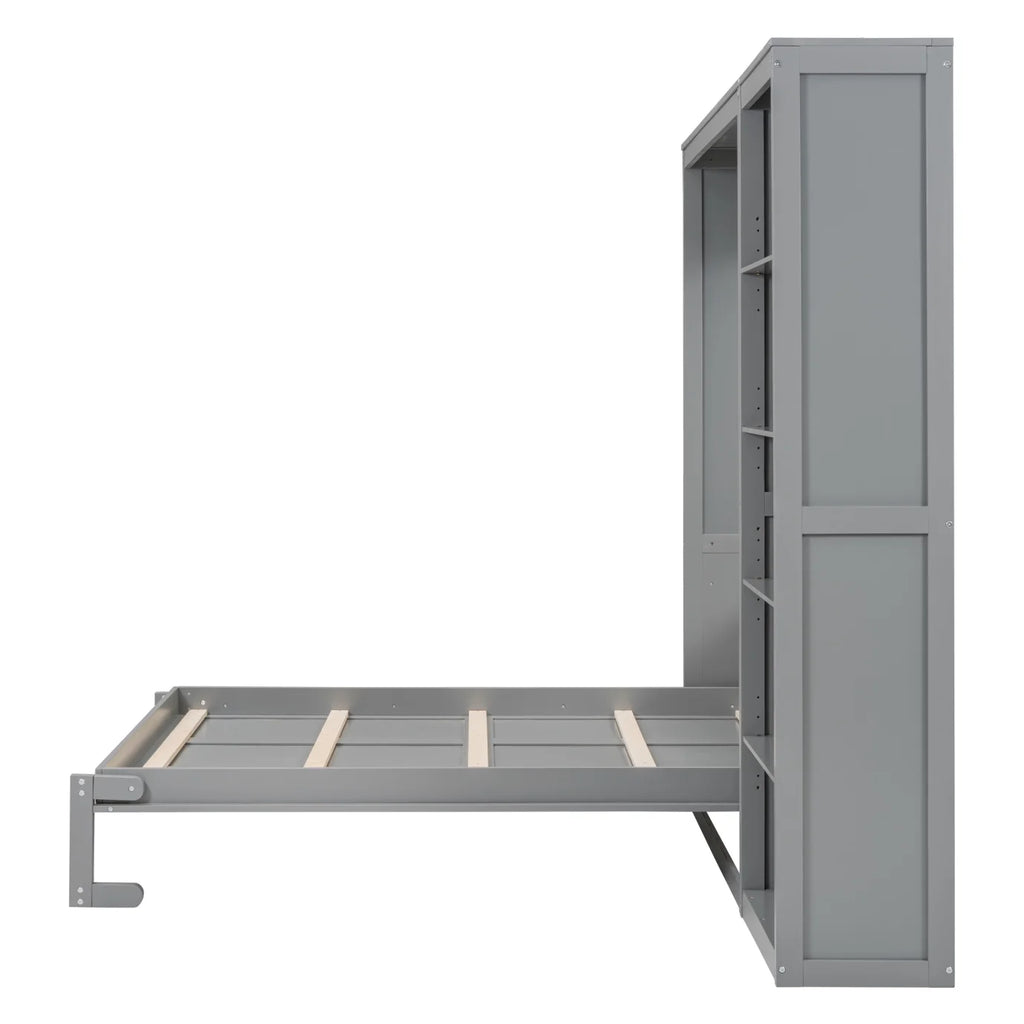 Full Size Gray Murphy Bed with Side Bookshelf Y38885