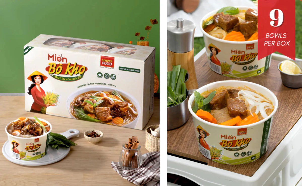 Instant Beef Stew Glass Noodle 9 Bowls 55g Fork Included A618448
