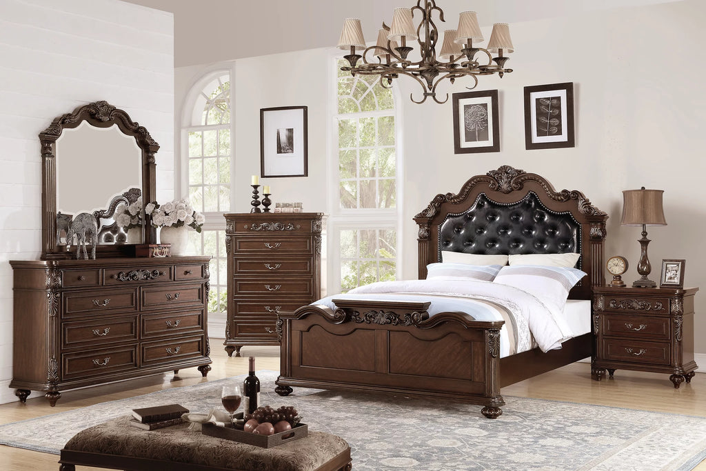 4pcs Tufted Panel Eastern King Bed Dresser Mirror Nightstand G8577