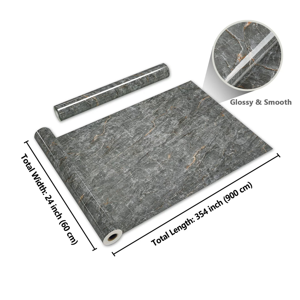 24"x354" Grey Marble Peel and Stick Wallpaper M397