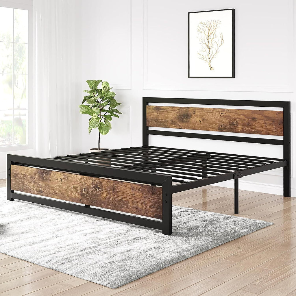 King Size Wooden Headboard Metal Bed Frame D957551