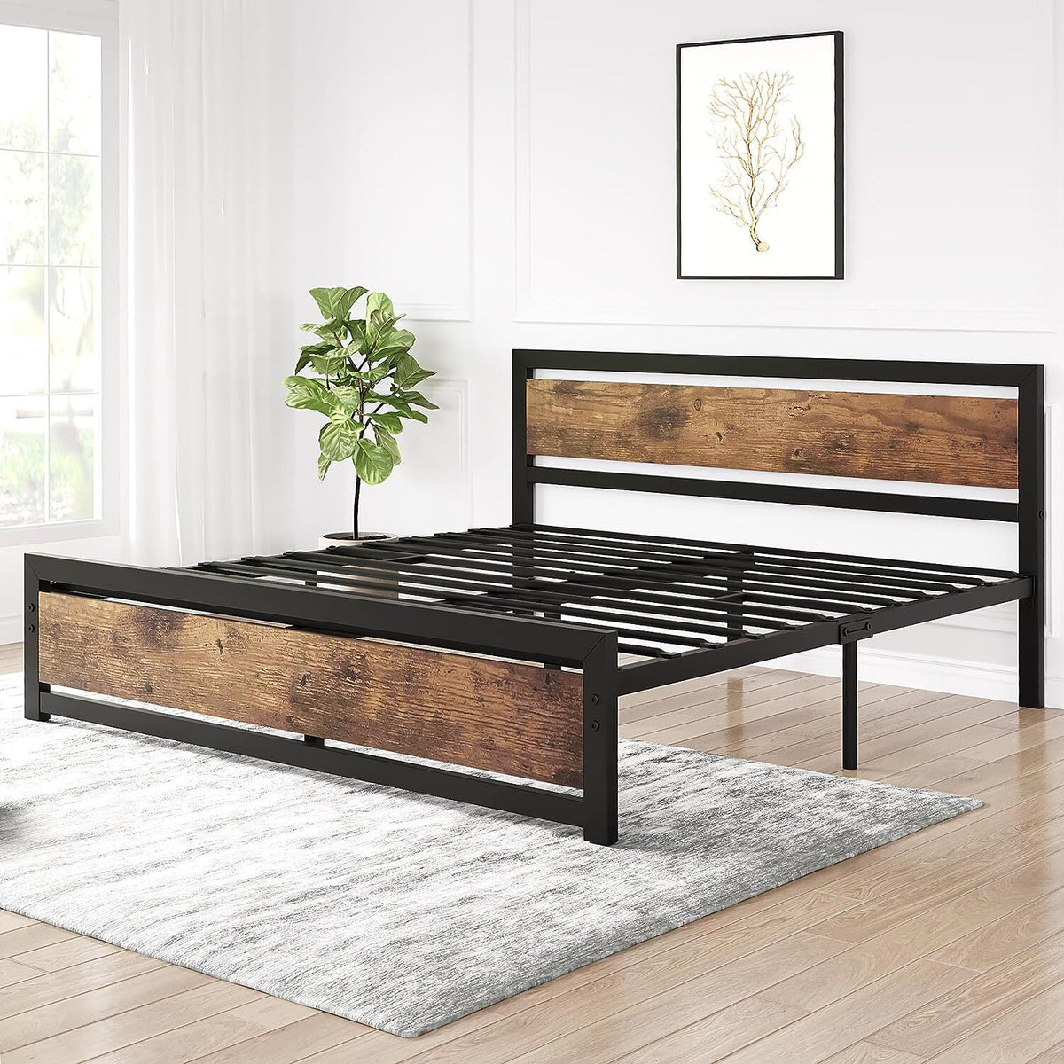 King Size Wooden Headboard Metal Bed Frame D957551
