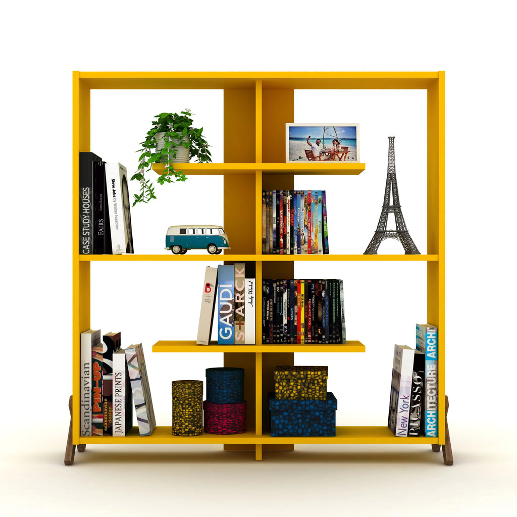Walnut Yellow 6 Shelf Wood Bookcase Z993786