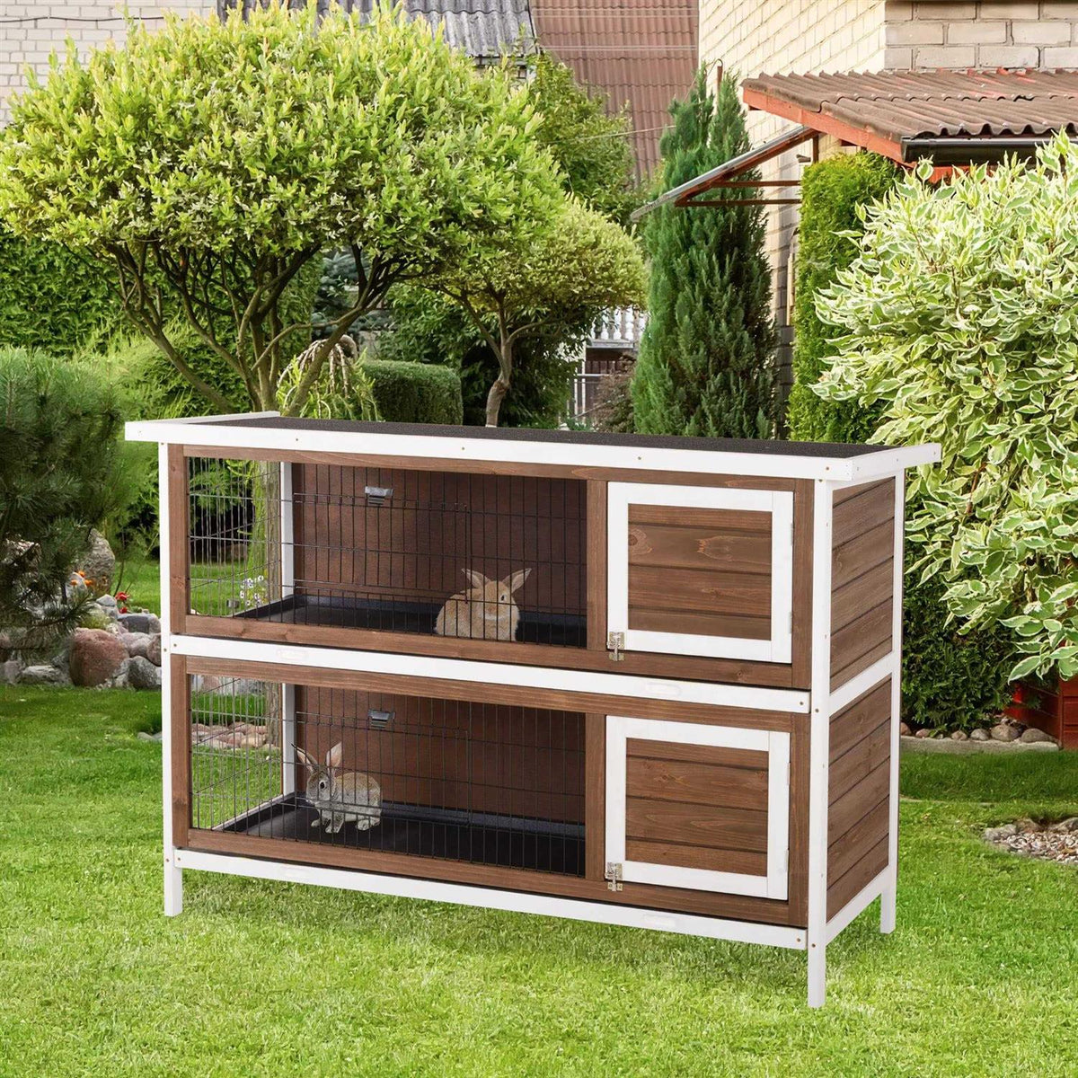 2-Story Wooden Rabbit Hutch with Lockable Doors R337870