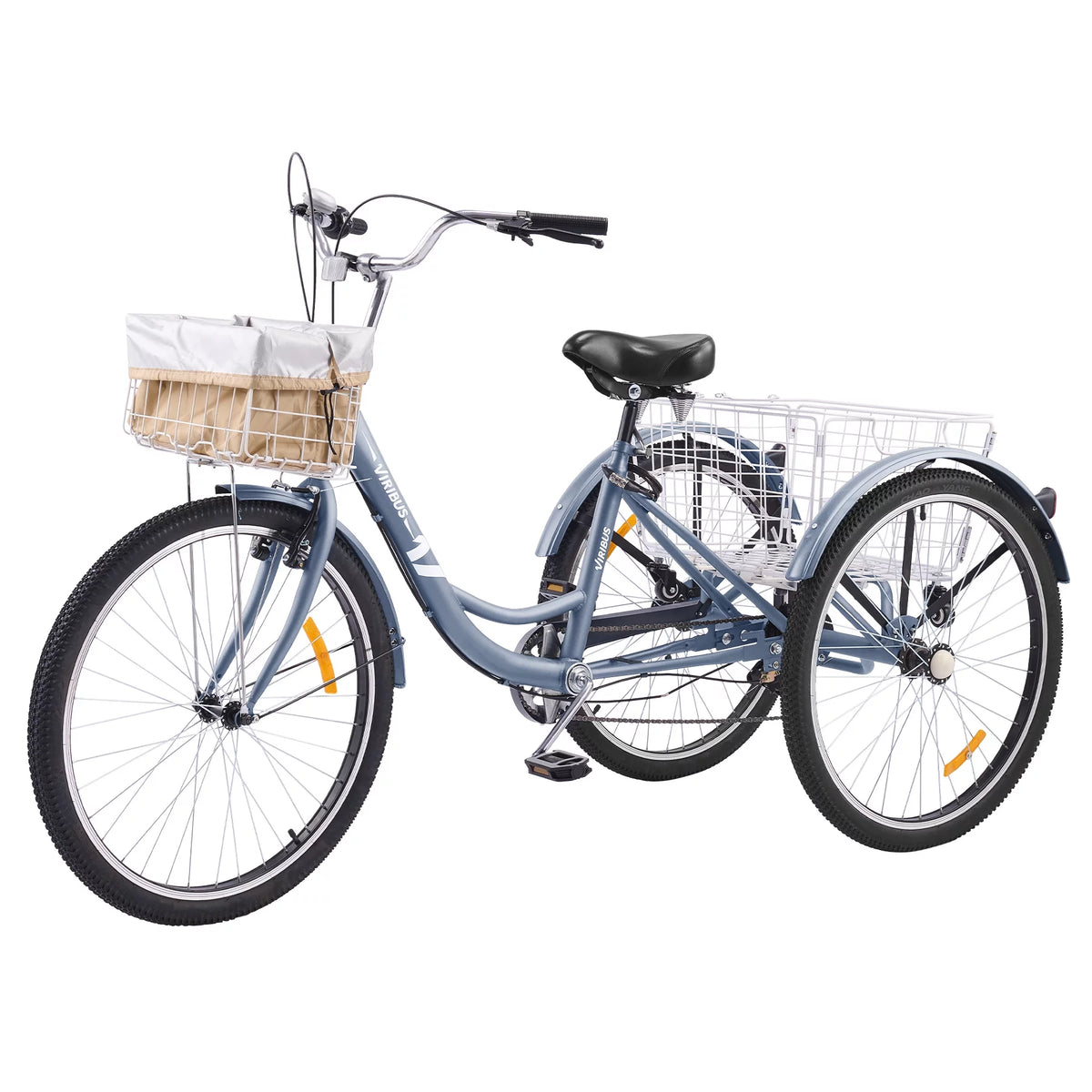 24 Inch 7 Speed Adult Trike with Adjustable Seat and 2 Baskets Matte Gray H96469