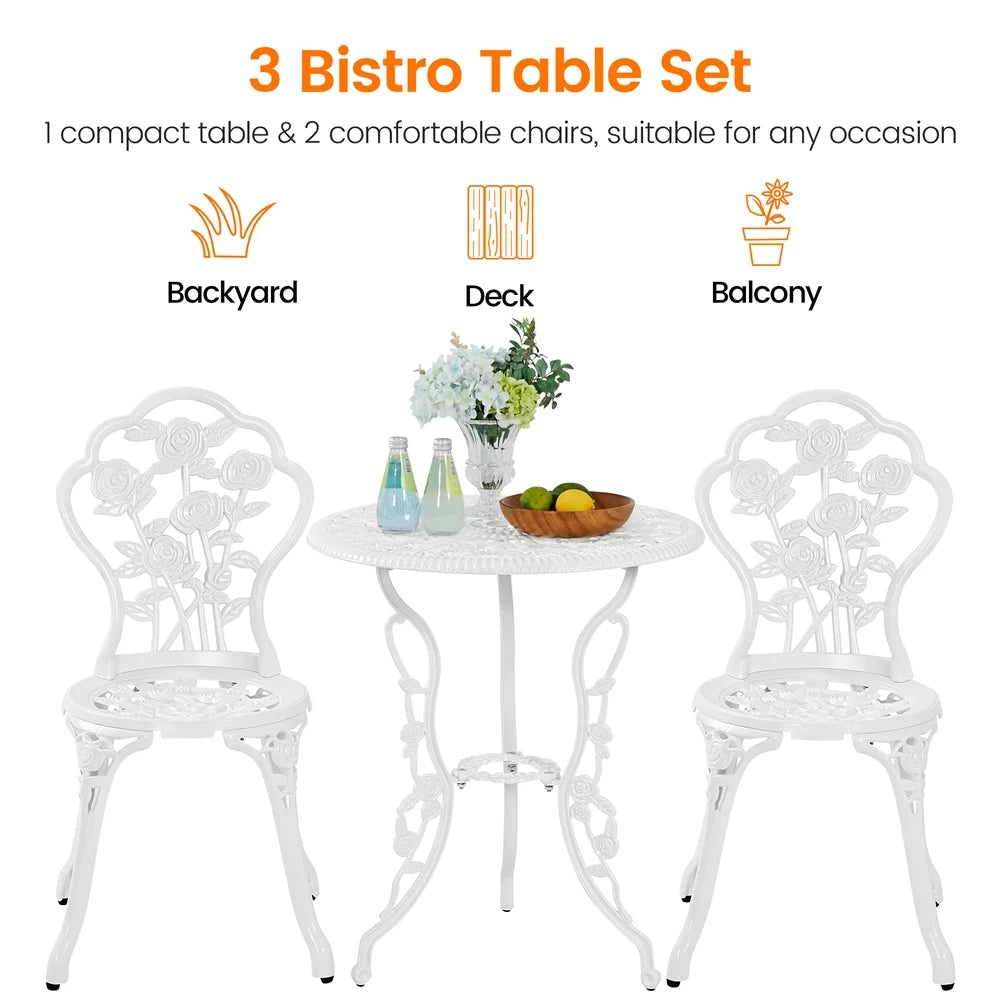 3 Piece Patio Bistro Table Set with Umbrella Hole Y637