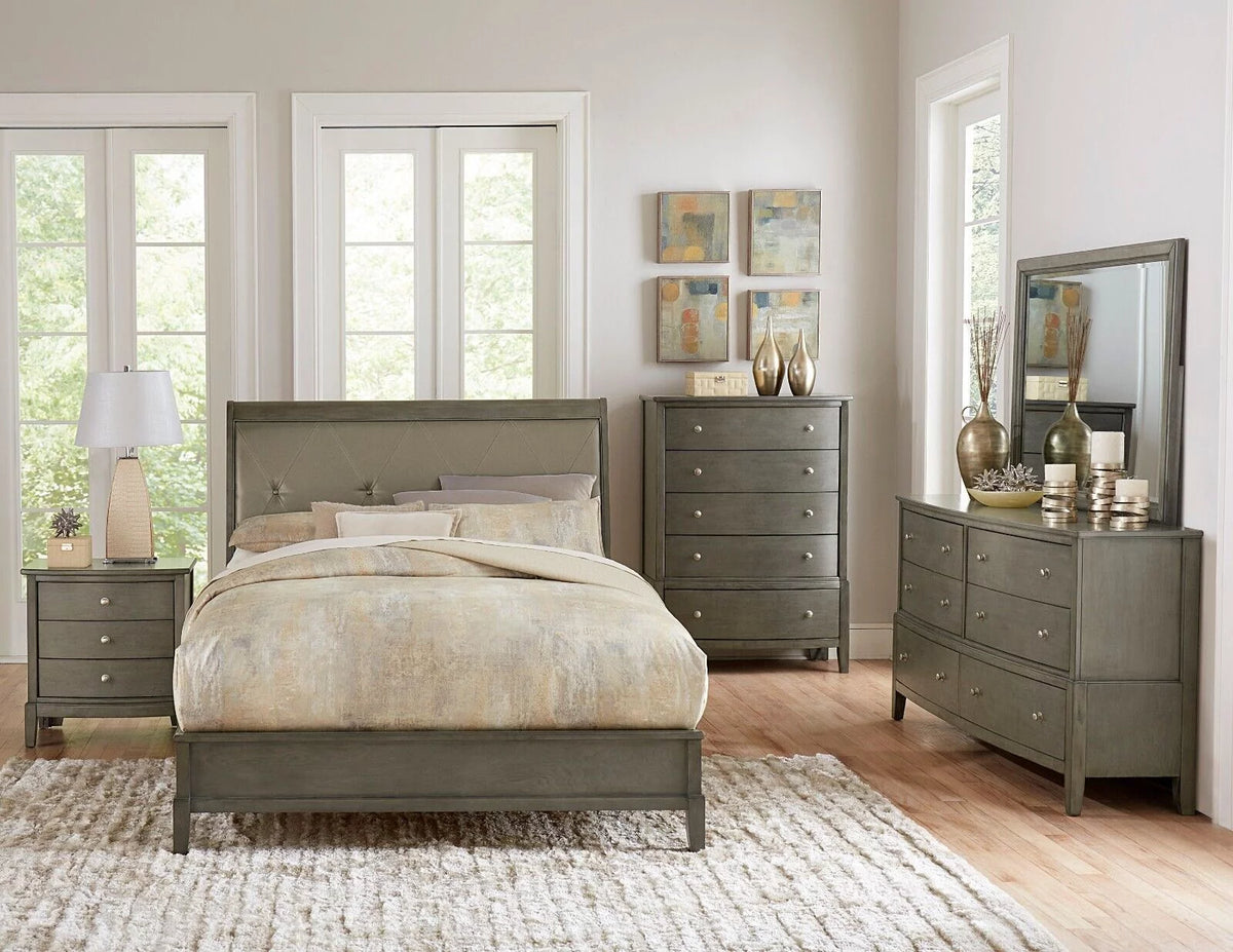 5pc Wooden Bedroom Furniture Set King Bed Dresser Mirror Nightstands Y1256