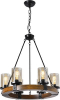 6 Lights Round Wood Wagon Wheel Chandelier A60288
