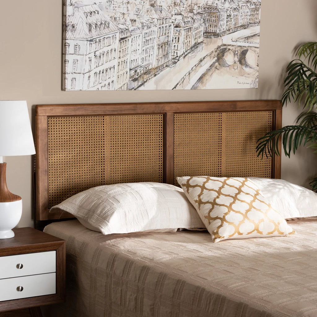 Ash Walnut Wood and Synthetic Rattan Headboard Full P8564