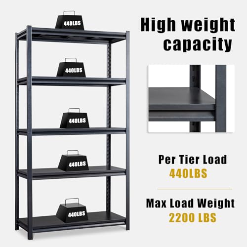 5-Tiers Adjustable Heavy Duty Metal Shelving 2200LBS Black K62192