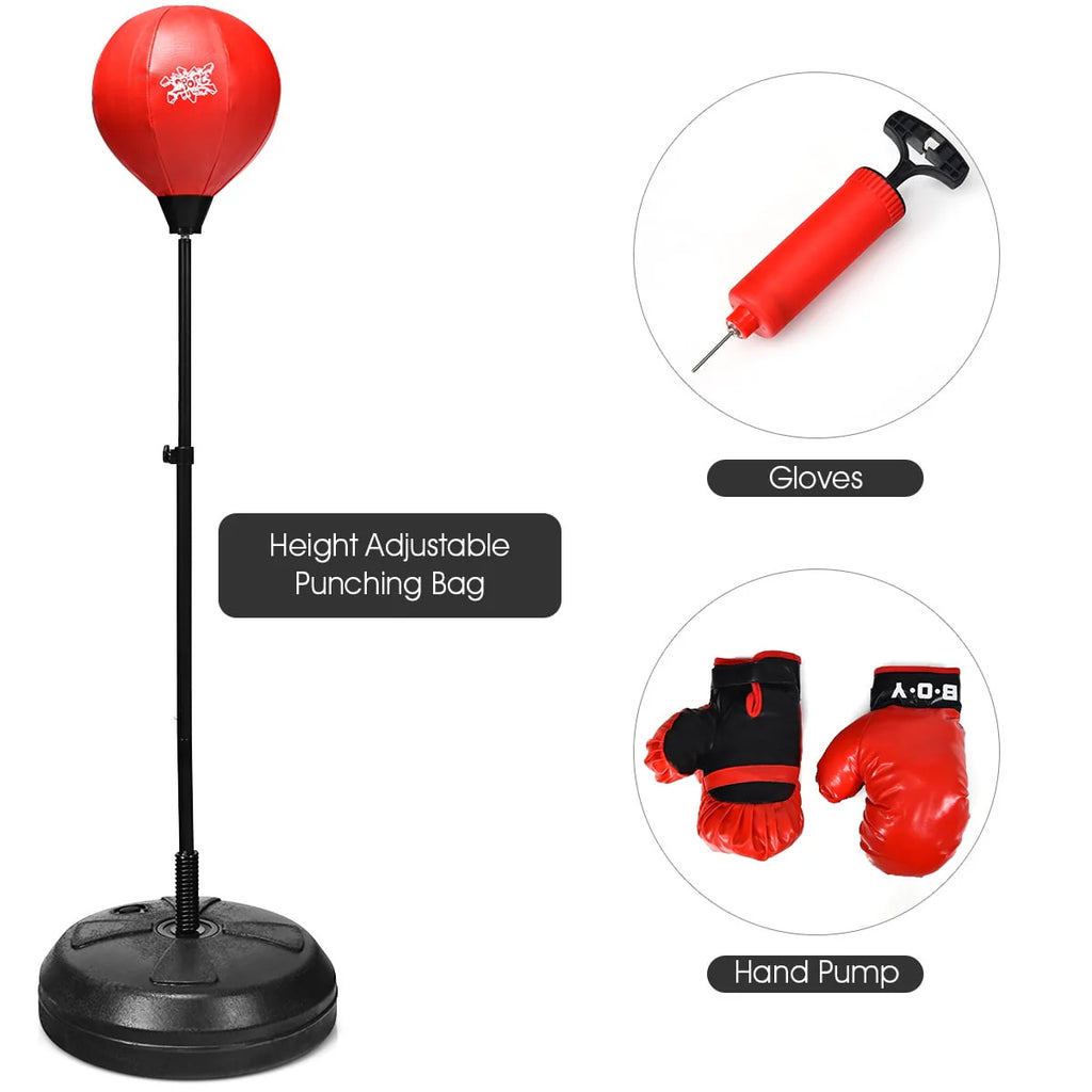 Boxing Punching Bag with Height Adjustable Stand and Boxing Gloves X152861