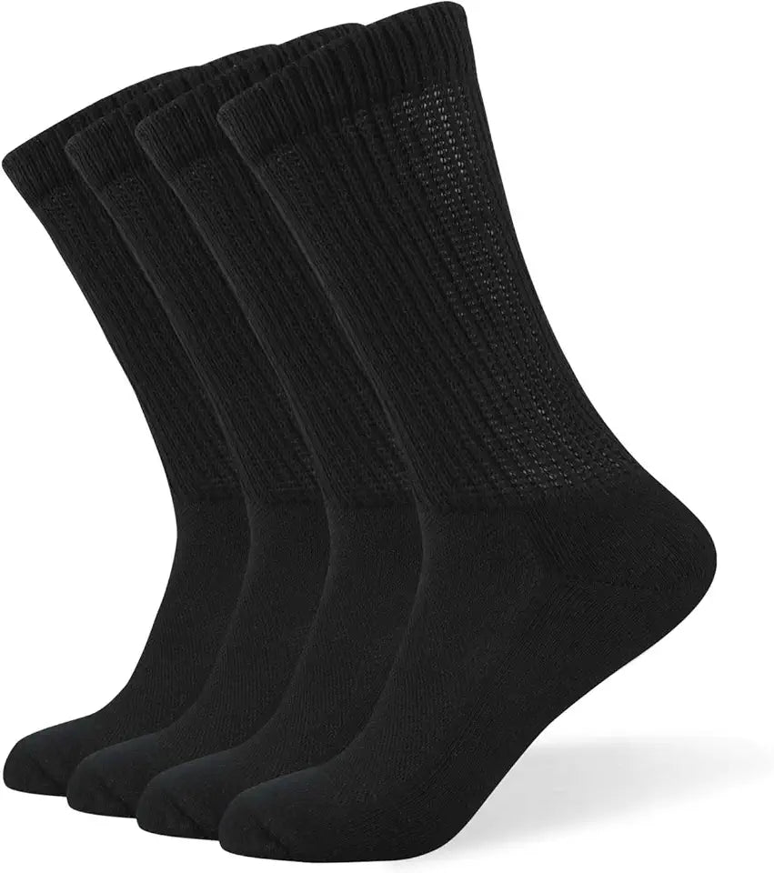 Loose Diabetic Crew Socks, Non-Binding Top, Seamless Toe, 4 Pairs T292