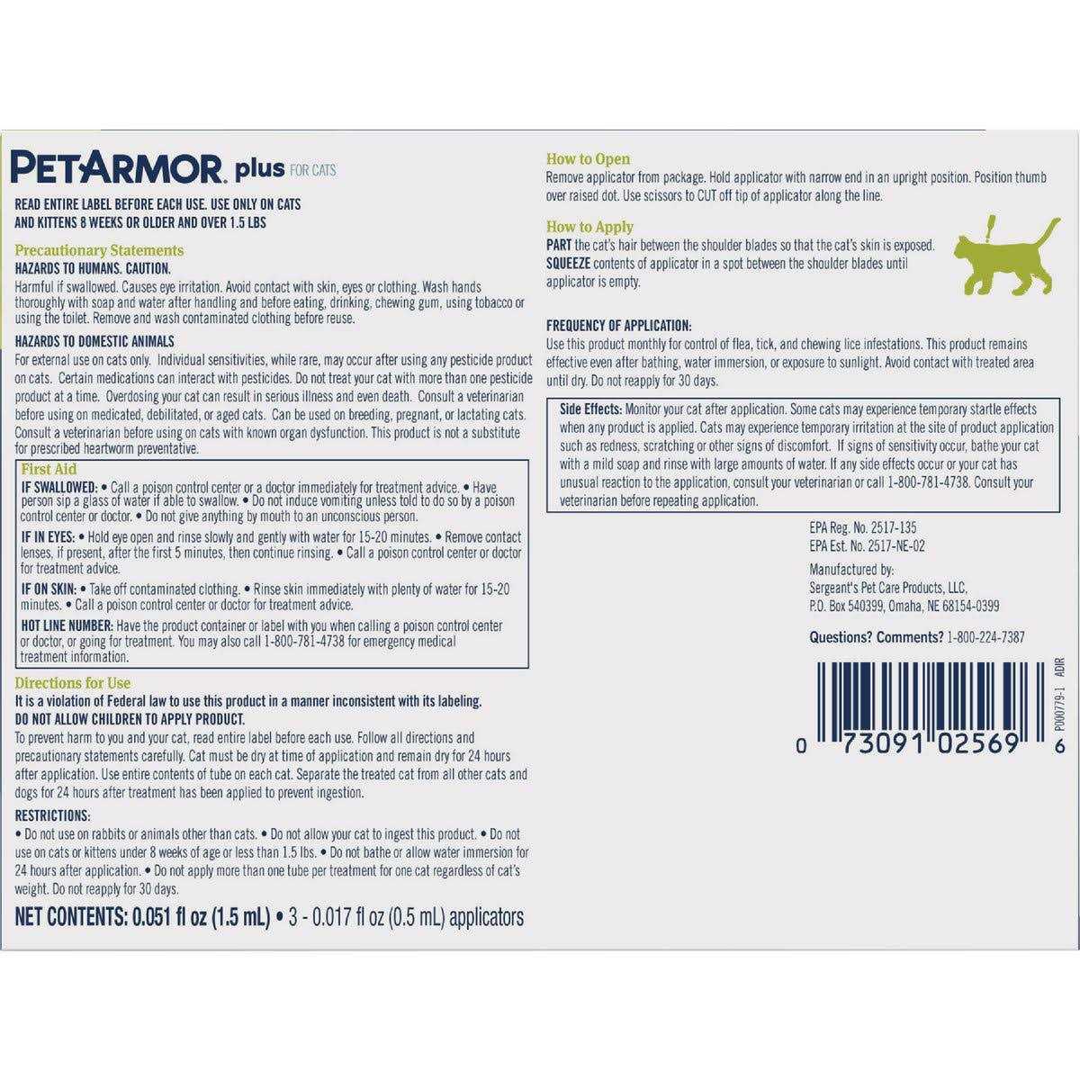 Flea & Tick Treatment for Cats B3355