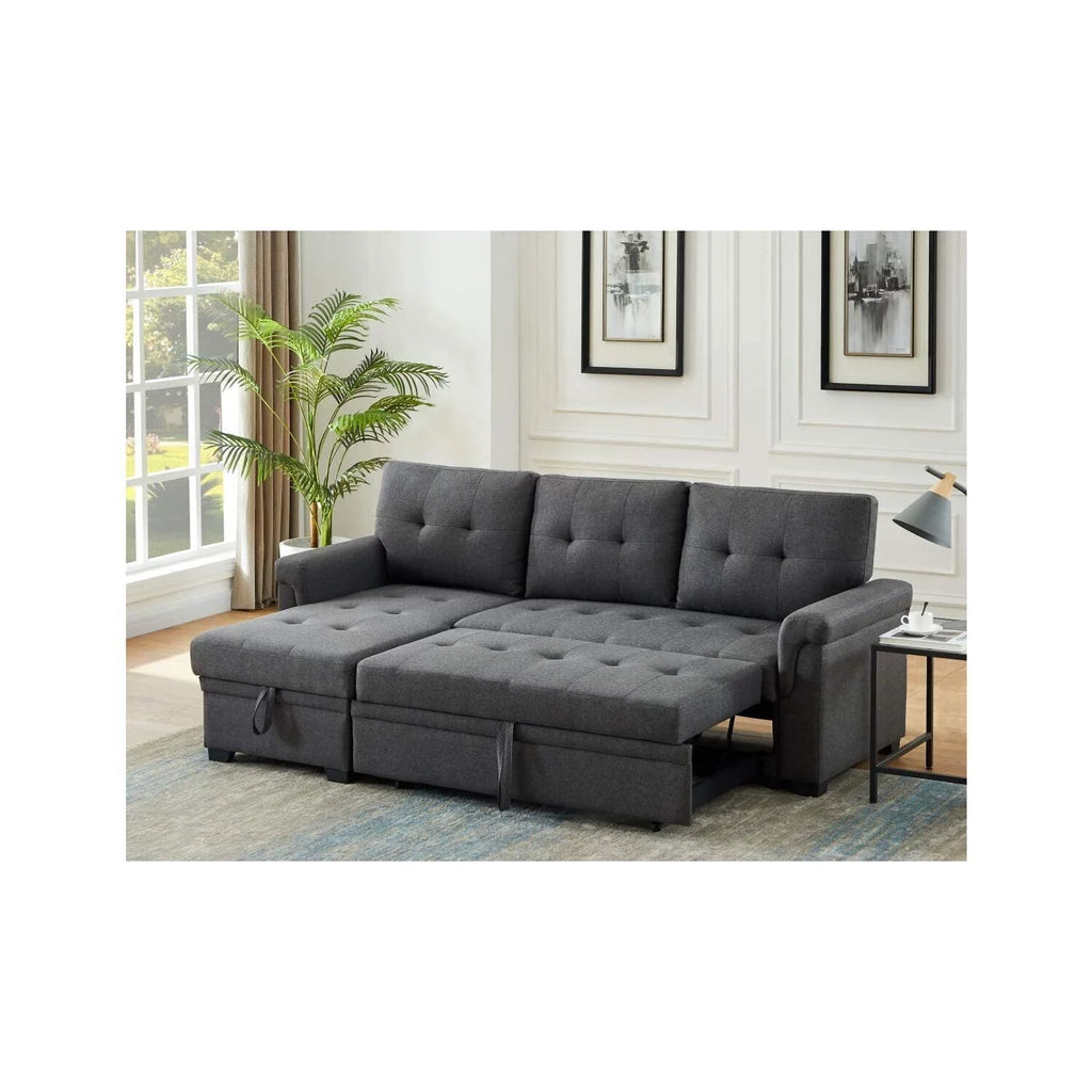 Dark Gray Linen Reversible Sleeper Sectional Sofa with Storage Chaise Q543327