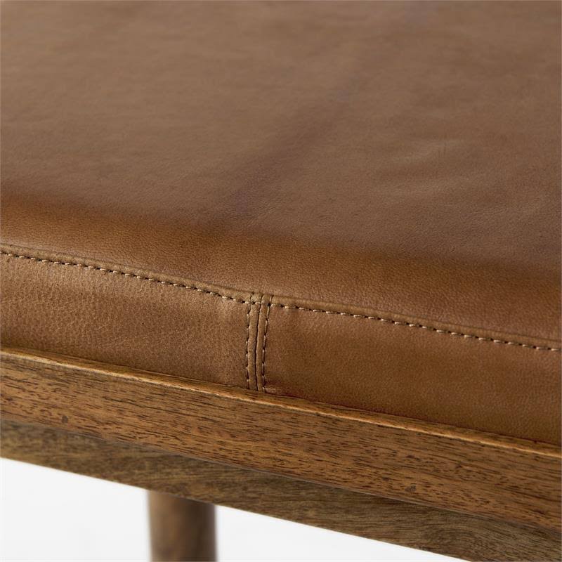 Cognac Brown Leather Medium Brown Wood Bar Stool A19415