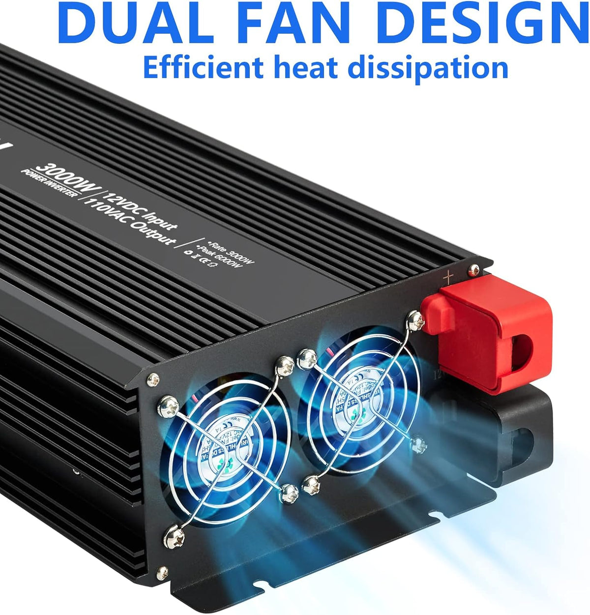 3000 Watt Power Inverter with 3 AC Outlets Modified Sine Wave M19084