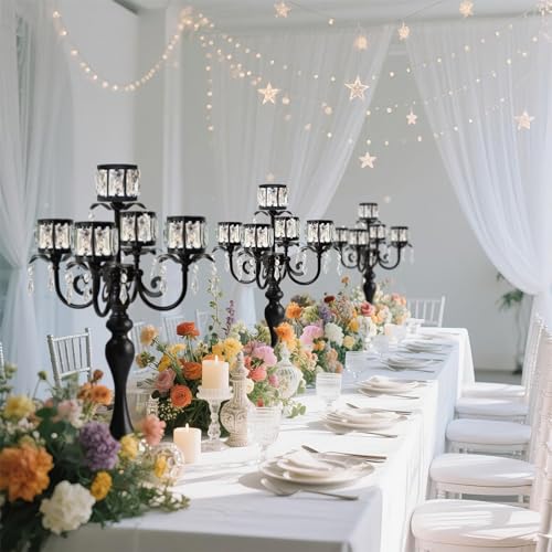 Black 5-Arm Crystal Pendant Candle Holder H215