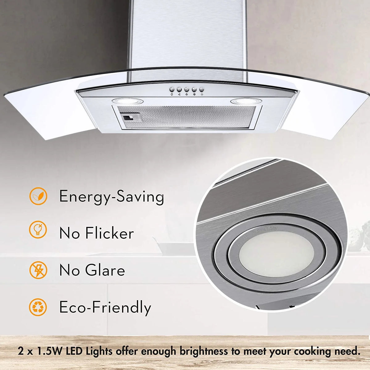 30 inch Wall Mount Range Hood 450CFM Tempered Glass 3-Speed E77762