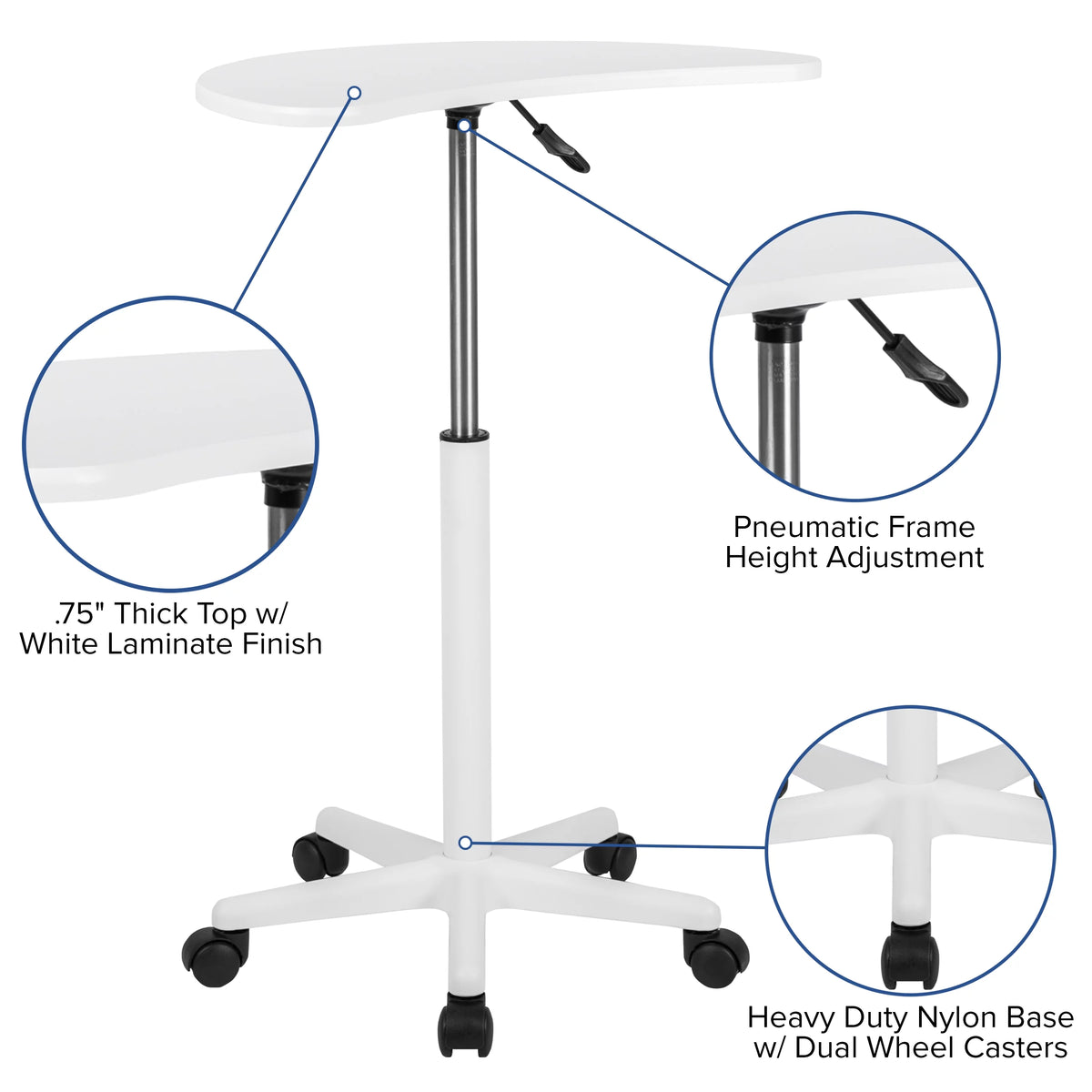 White Sit to Stand Mobile Laptop Desk O774048