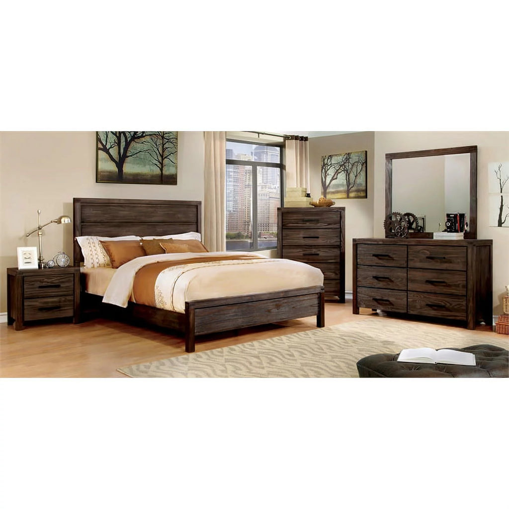 King Panel Bed Wire-Brushed Brown A9553