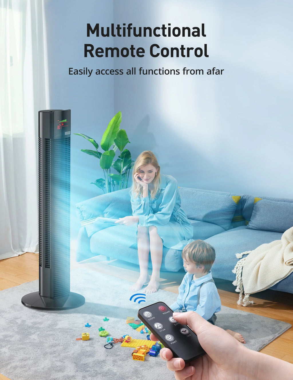 Black 36 Quiet Oscillating Bladeless Tower Fan with Remote F9123