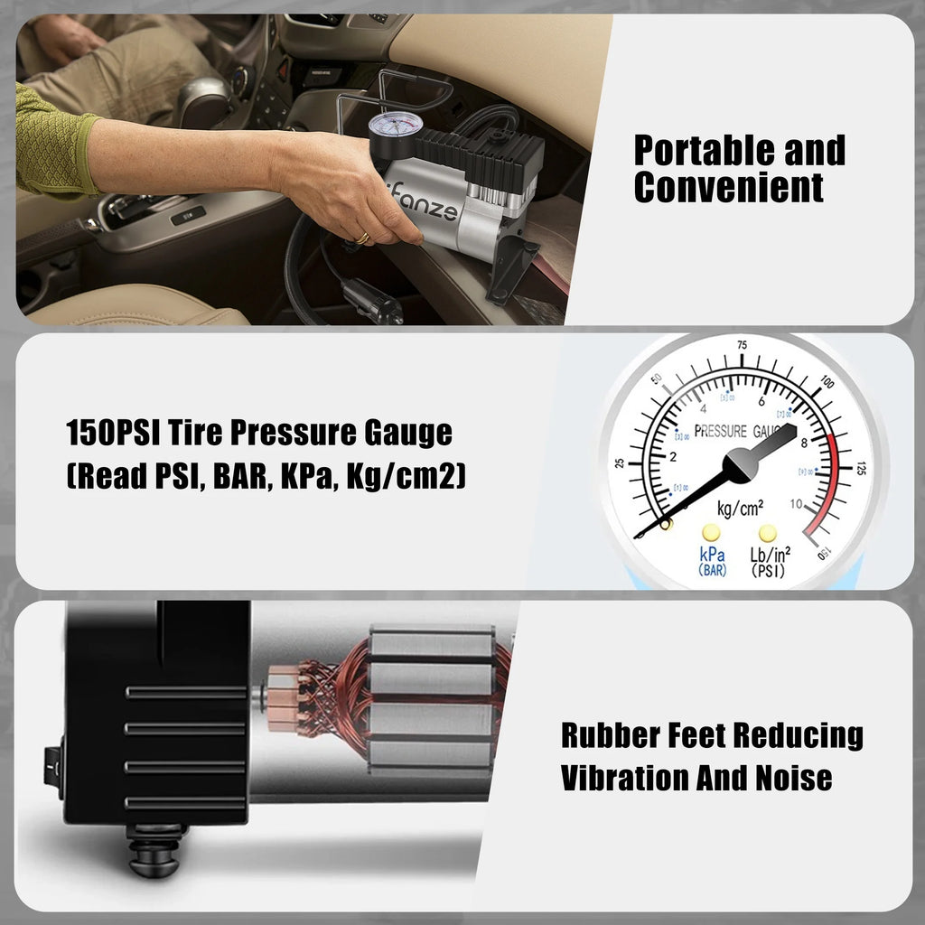 Portable DC 12V Tire Inflator Air Compressor with Mechanical Pressure Gauge Q336