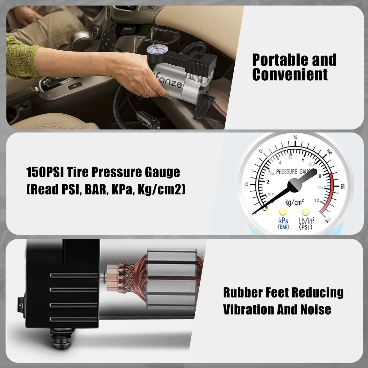 Portable DC 12V Tire Inflator Air Compressor with Mechanical Pressure Gauge Q336