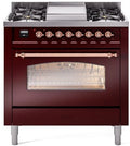36 Dual Fuel Natural Gas Range in Burgundy with Copper Trim O21636