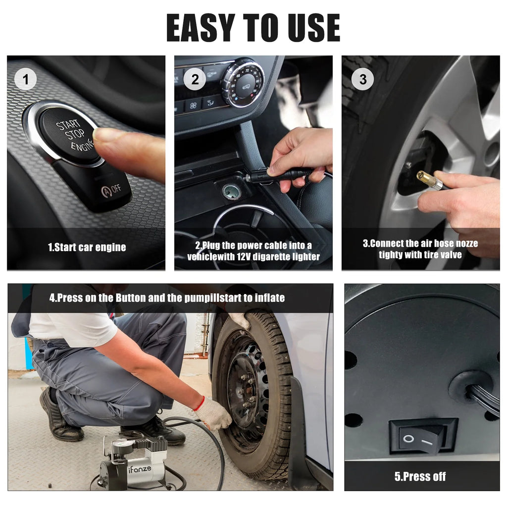 Portable DC 12V Tire Inflator Air Compressor with Mechanical Pressure Gauge Q336