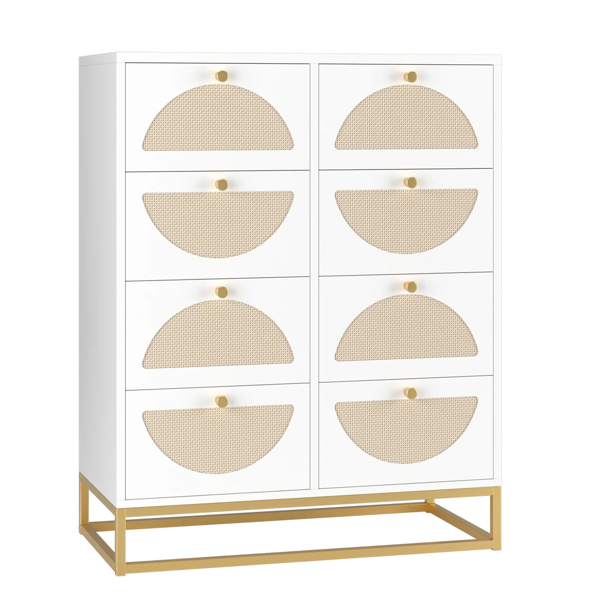 White 8 Drawer Rattan Wood Dresser S98592