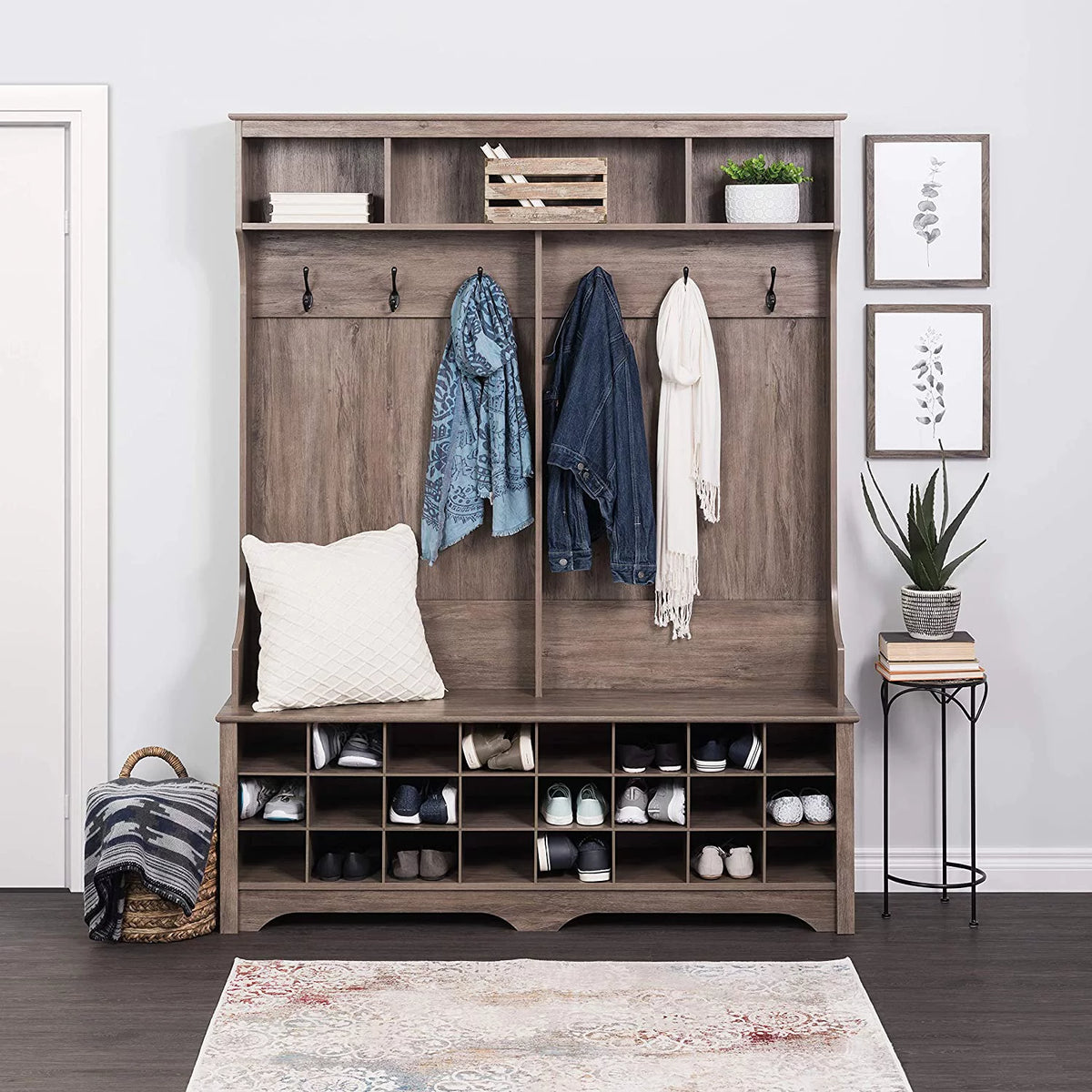 Gray Hall Tree with Bench and Shoe Storage L8522