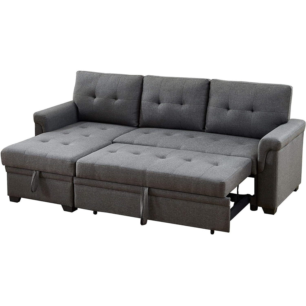 Dark Gray Linen Reversible Sleeper Sectional Sofa with Storage Chaise Q543327