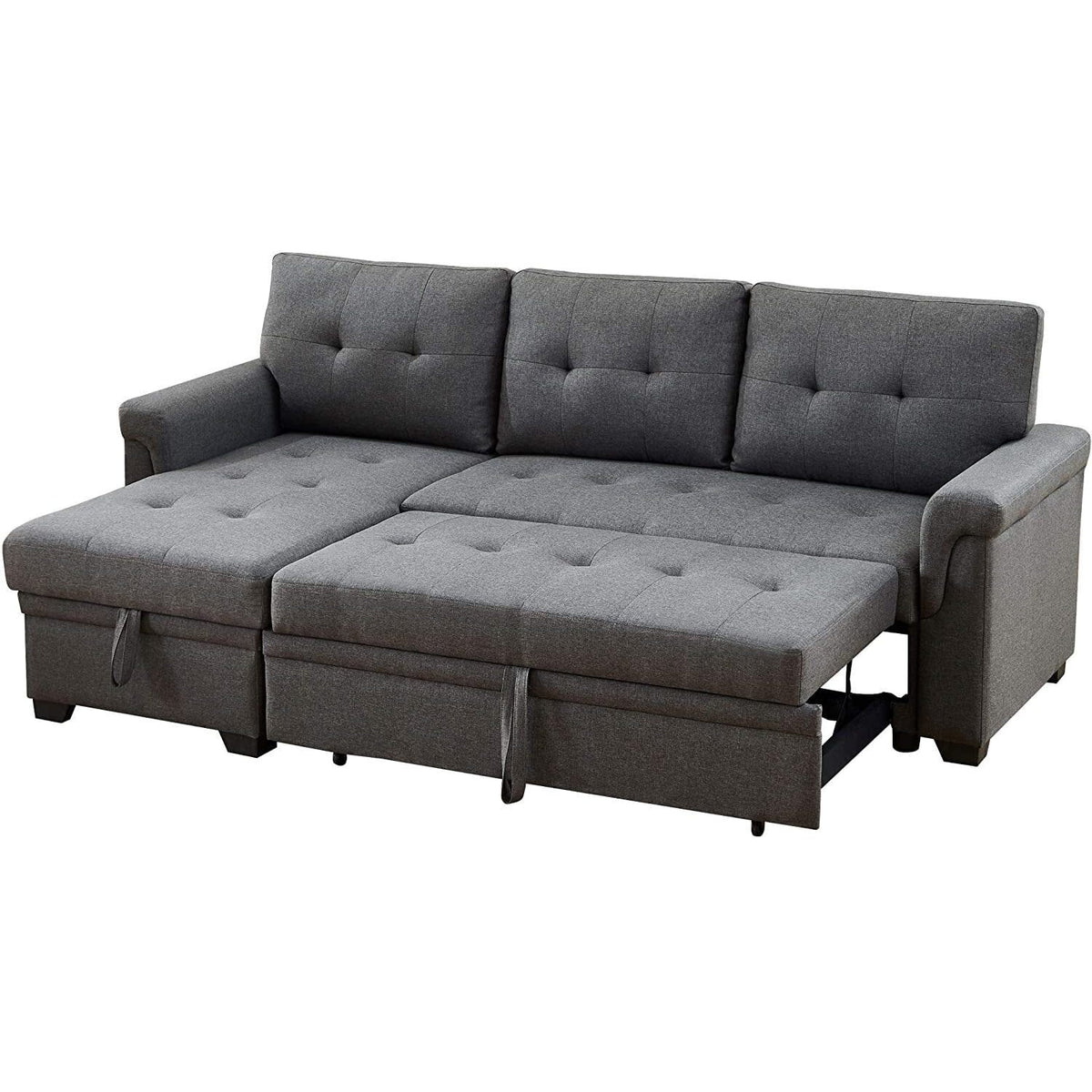 Dark Gray Linen Reversible Sleeper Sectional Sofa with Storage Chaise Q543327
